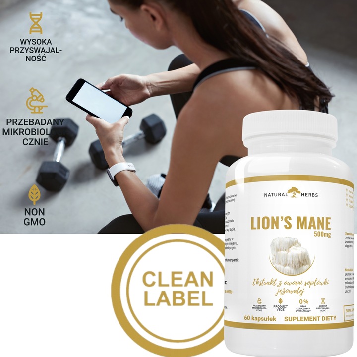 Lions Mane 500mg Soplówka jeżowata PAMIĘĆ 60kap