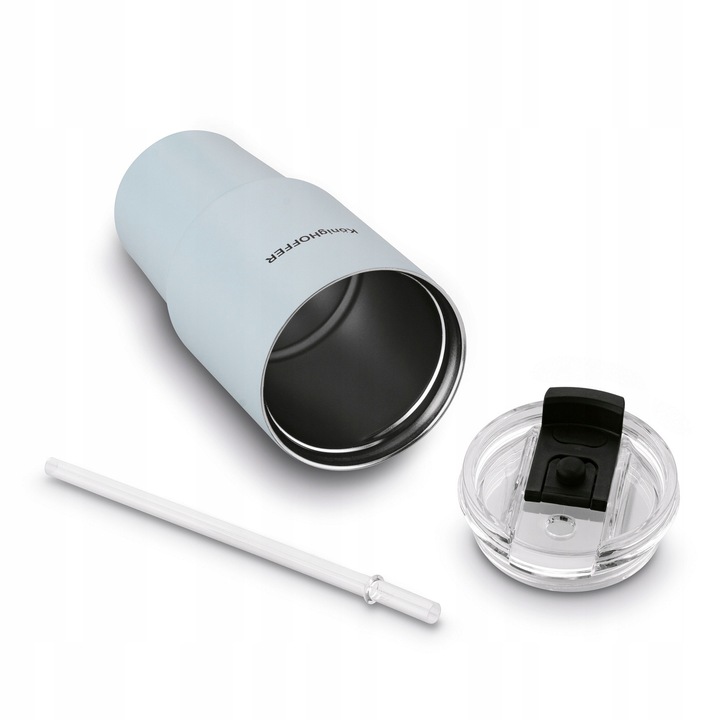 KUBEK TERMICZNY ze słomką PRÓŻNIOWY Niebieski Konighoffer Davos 420 ml