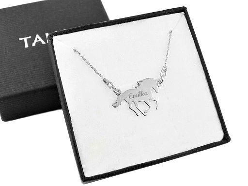 SREBRNY NASZYJNIK KOŃ KONIK OGIER pudełko + grawer wyprodukowano w Polsce