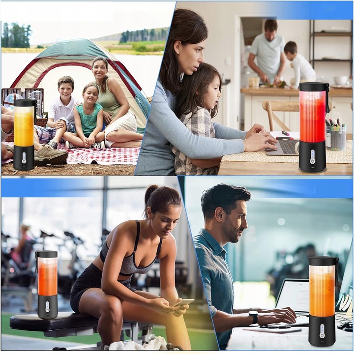 Blender do Koktajli 450ml z 6 Nierdzewnymi Żmijkami i 2000mAh Baterią