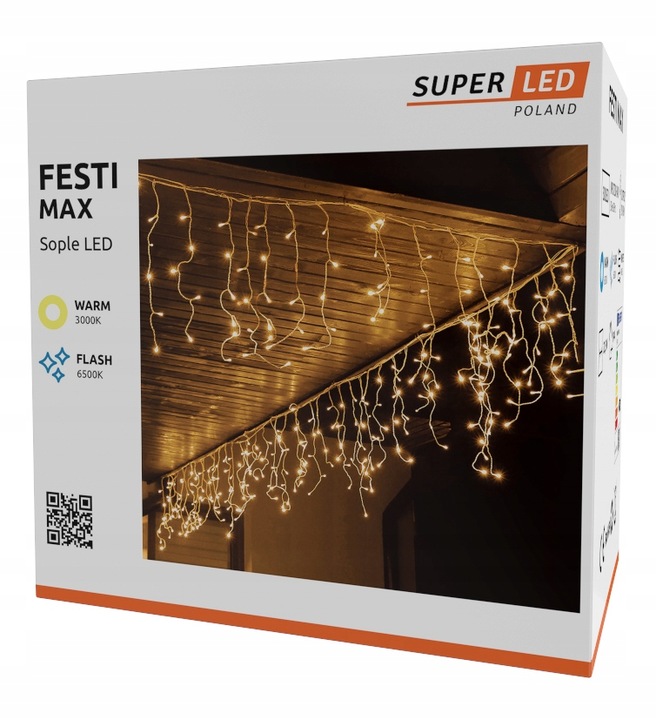 Sople 500 LED zewnętrzne CIEPŁE + FLASH 22,5 m świąteczne