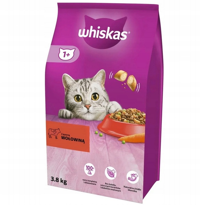 WHISKAS SUCHA KARMA DLA KOTÓW DOROSŁYCH WOŁOWINA 3,8 KG