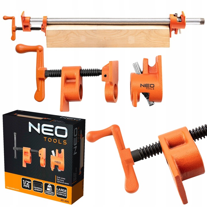 NEO ŚCISK RUROWY ŚRUBOWY STOLARSKI BEZKOŃCOWY 1/2'''' DO RUR 800 KG 45-495
