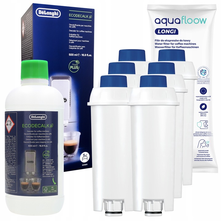 6x filtr do wody do ekspresu Delonghi + odkamieniacz do ekspresu Delonghi