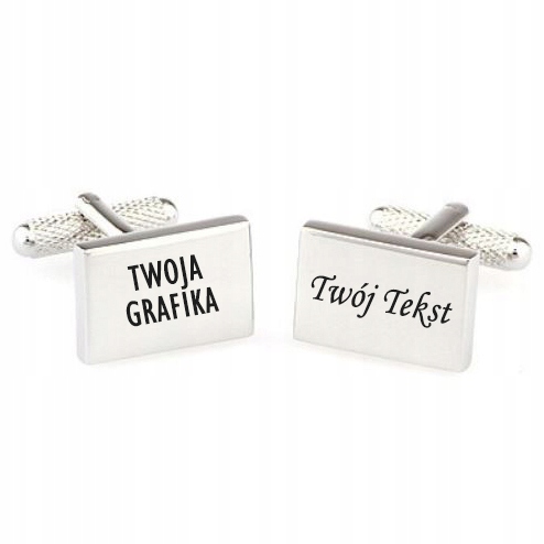 Spinki do mankietów prostokątne TWÓJ TEKST GRAFIKA