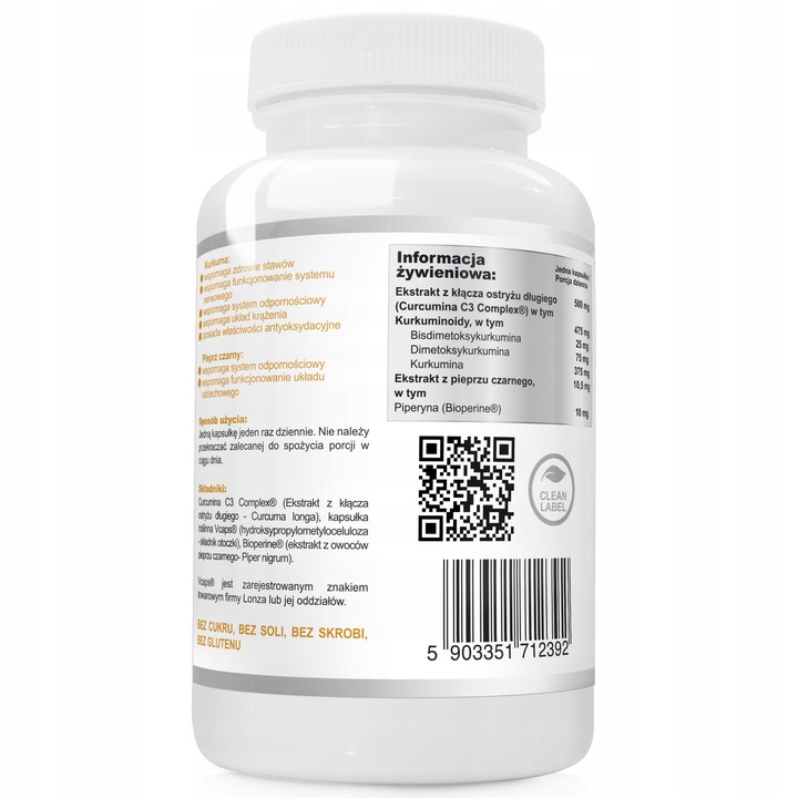 KURKUMINA + PIPERYNA CURCUMIN C3 turmeric 2x60kaps