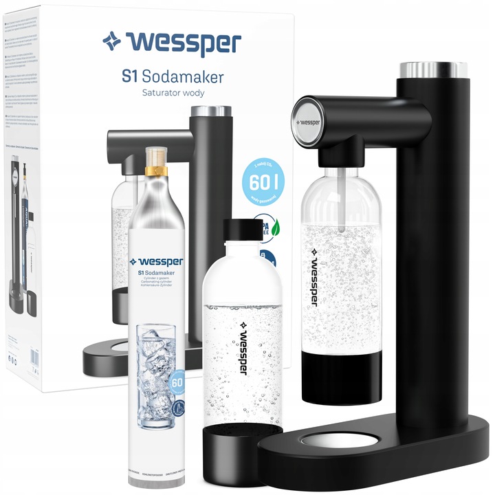 Saturator Soda Maker Wessper do gazowania wody nabój CO2 cylinder butelka