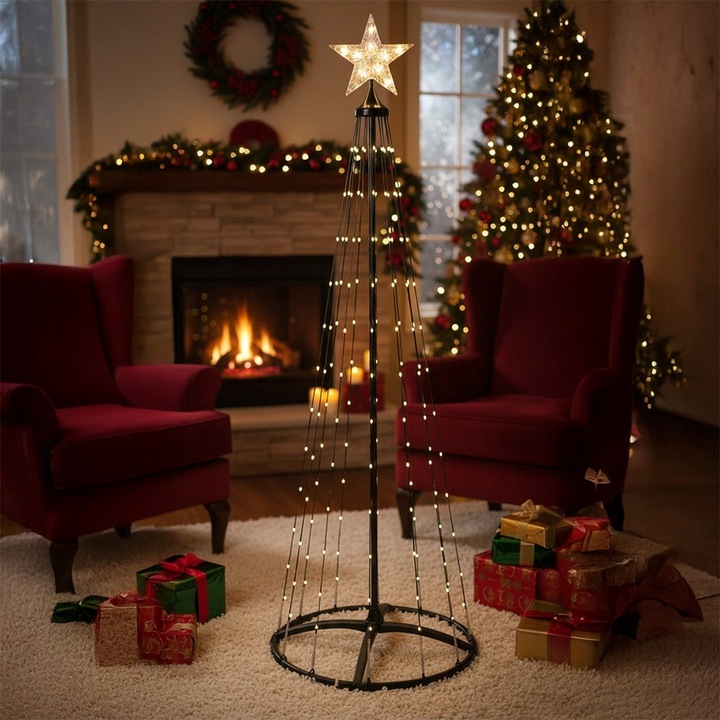 Choinka ŚWIECĄCA dekoracja zewnętrzna ogrodowa z lampkami czubkiem 210 cm