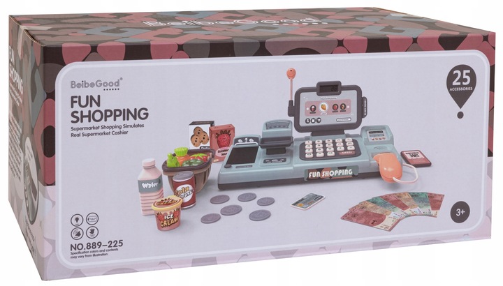 KASA FISKALNA Dla dzieci ZABAWKOWA zestaw SKANER WAGA TELEFON KOSZ ZAKUPY