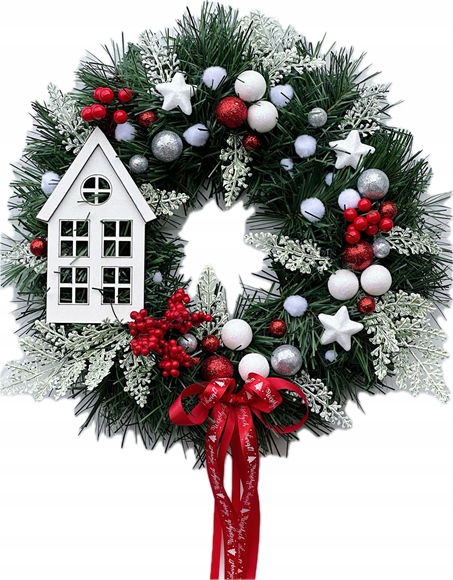 WIANEK ŚWIĄTECZNY BOŻE NARODZENIE WIENIEC NA DRZWI STROIK CHOINKI DOMEK