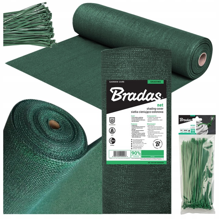 SIATKA CIENIUJĄCA OSŁONOWA MASKUJĄCA NA PŁOT 1,2x10m 135g 90% +TAŚMY 100szt