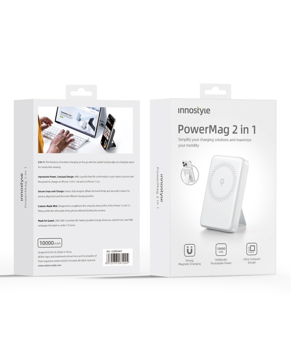 INNOSTYLE POWERMAG 2W1 SZYBKI POWERBANK INDUKCYJNY DO MAGSAFE 10000 STOJAK