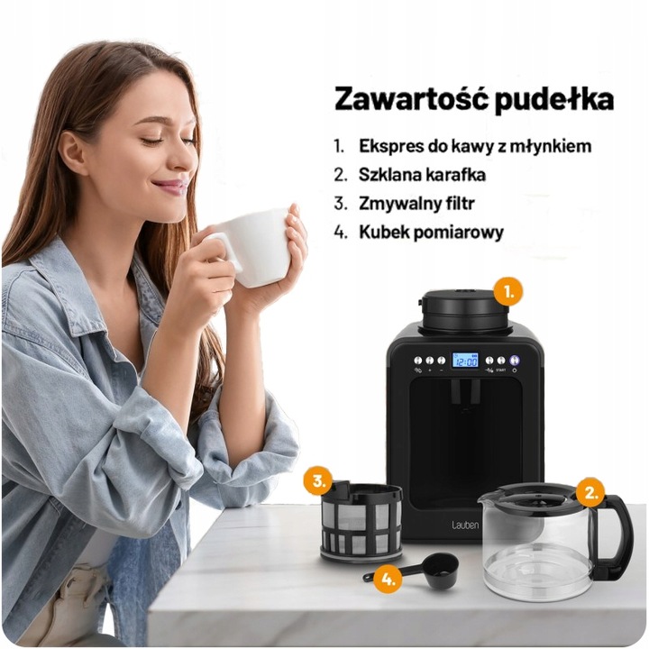 Ekspres Do Kawy Przelewowy z Młynkiem i Wielorazowym Filtrem Mały Rozmiar