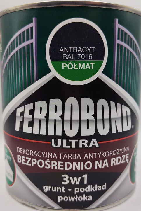Ferrobond Ultra ANTRACYT PÓŁMAT 0,7L RAL 7016 farba antykorozyjna na rdzę