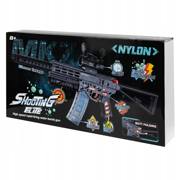 KARABIN PISTOLET AUTOMATYCZNY NA KULKI ŻELOWE DUŻY ZESTAW 70 CM + OKULARY