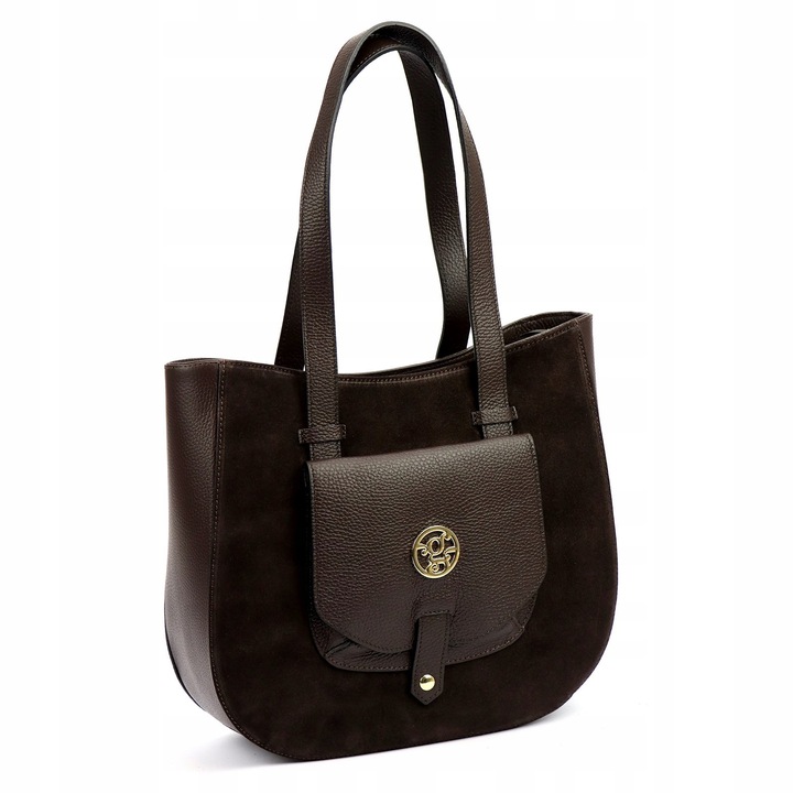 Torebka skórzana zamszowa A4 Gregorio shopper klasyczna 1729 ciemny brąz