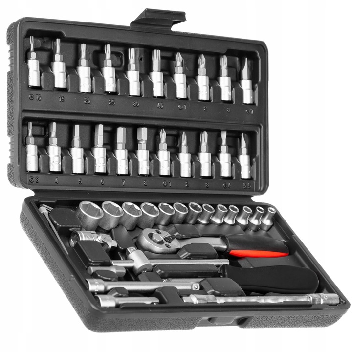 ZESTAW KLUCZY NASADOWYCH NARZĘDZIE NASADOWE GRZECHOTKA NASADKI 46 EL BITY