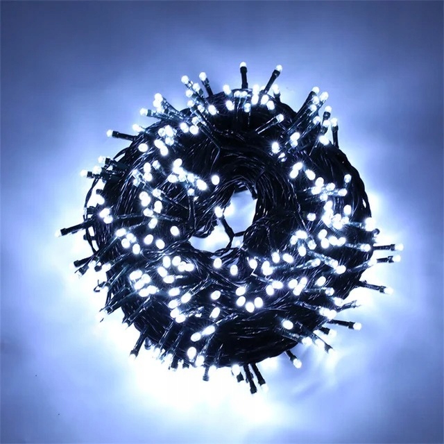 LAMPKI CHOINKOWE ŚWIĄTECZNE ŚWIATEŁKA BIAŁE ZIMNE 8 TRYBÓW 300 LED 33 M