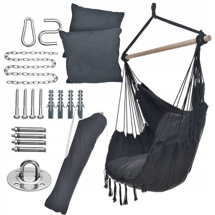 Ciemno szary Antracyt hamak brazylijski kokon huśtawka ogrodowa poduszki