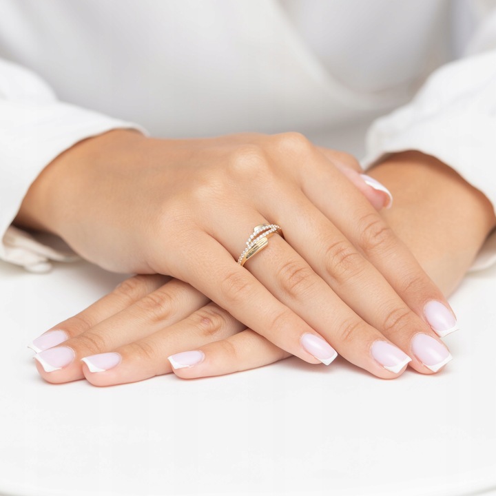 ZŁOTY PIERŚCIONEK pr. 585 Przewlekany Zawijany z Cyrkoniami 14k r.14