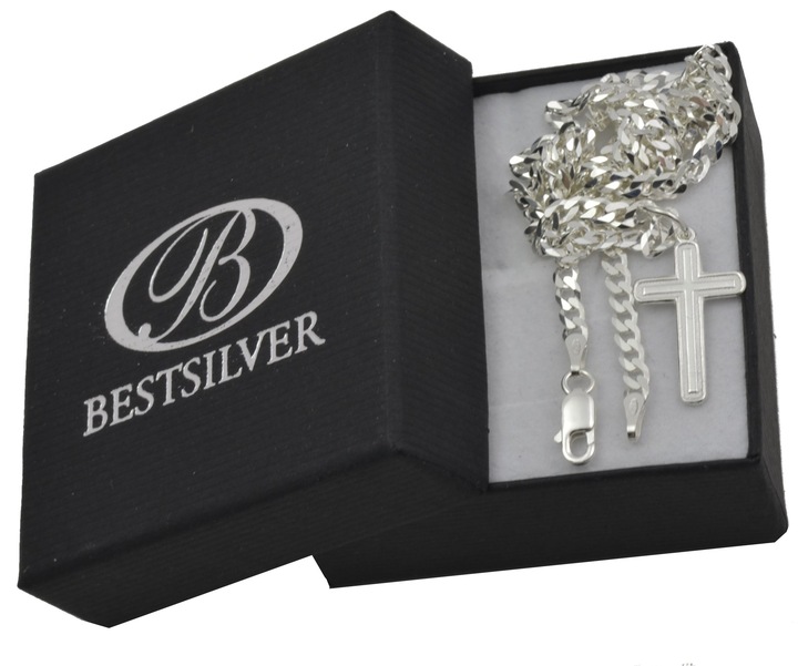 Łańcuszek srebrny 55cm Pancerka + Krzyżyk + GRATIS