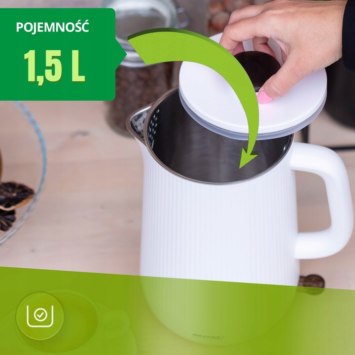 Czajnik elektryczny bezprzewodowy MPM MCZ-115 z podwójnymi ściankami biały