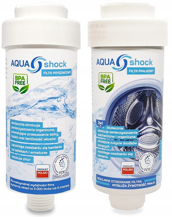 FILTR WODY PRYSZNICOWY BIAŁY + DO PRALKI PRALKOWY NA ROK 3w1 AQUA shock