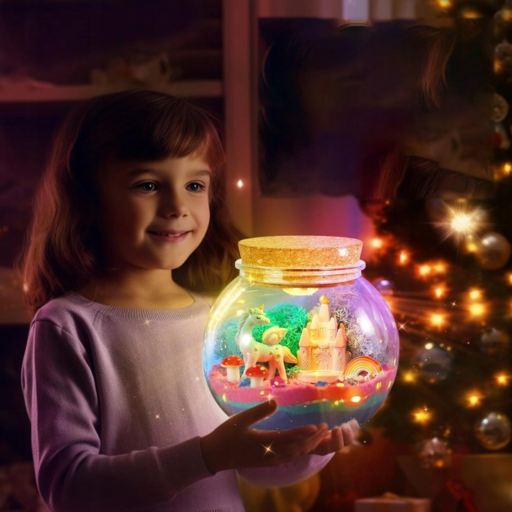 ZESTAW KREATYWNY JEDNOROŻEC MAGICZNE TERRARIUM AKWA DIY LAMPKA LED KRYSZTAŁ