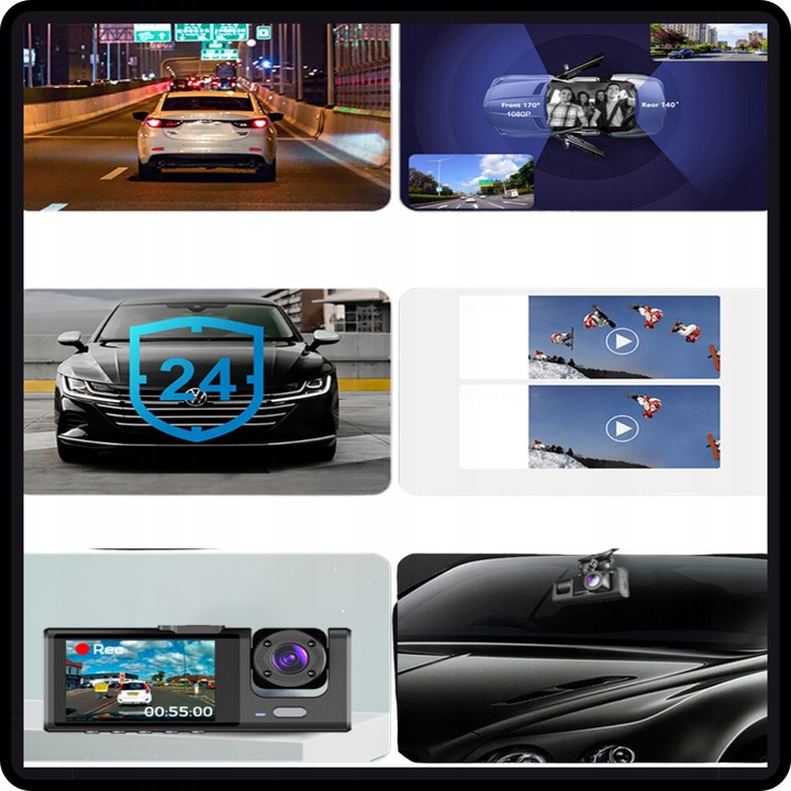 KAMERA SAMOCHODOWA WIDEOREJESTRATOR KADY FULL HD 3 KMAERY DO TAXI/UBER/BOLT