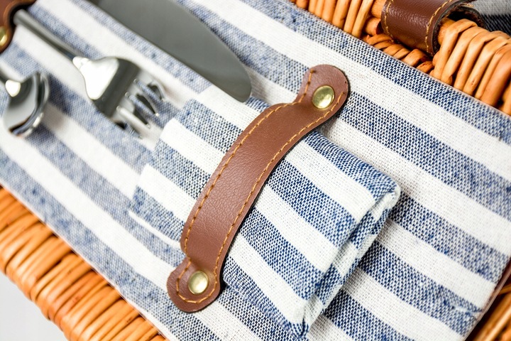 Pleciony kosz piknikowy wiklinowy dla 2 osób ogród termotorba talerze