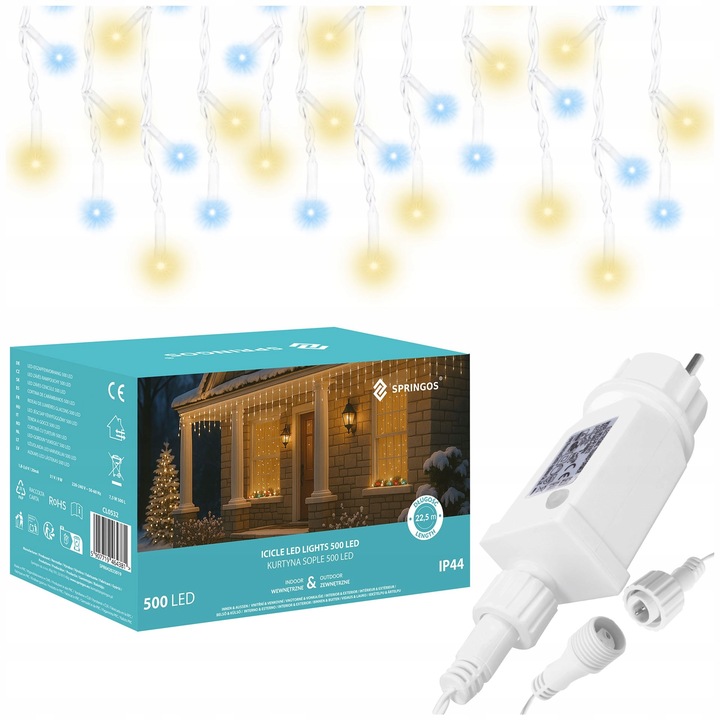 SOPLE 500LED LAMPKI ZEWNĘTRZNE 22,5M TIMER PILOT FLASH KURTYNA DWA KOLORY