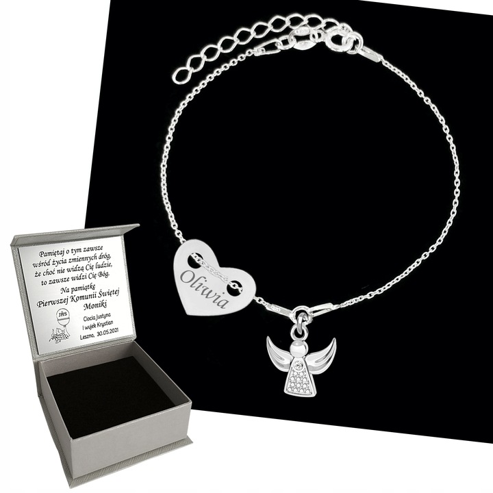 Srebrna Bransoletka KOMUNIA GRAWER CHRZEST 925