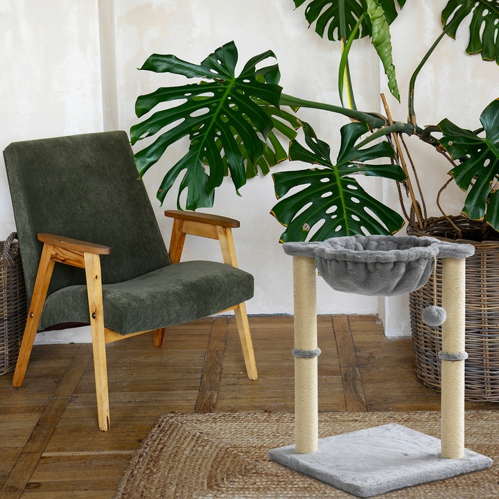 DRAPAK DLA KOTA NISKI Z ZABAWKAMI LEGOWISKIEM 2 POZIOMY SZNUREK JUTOWY 45cm