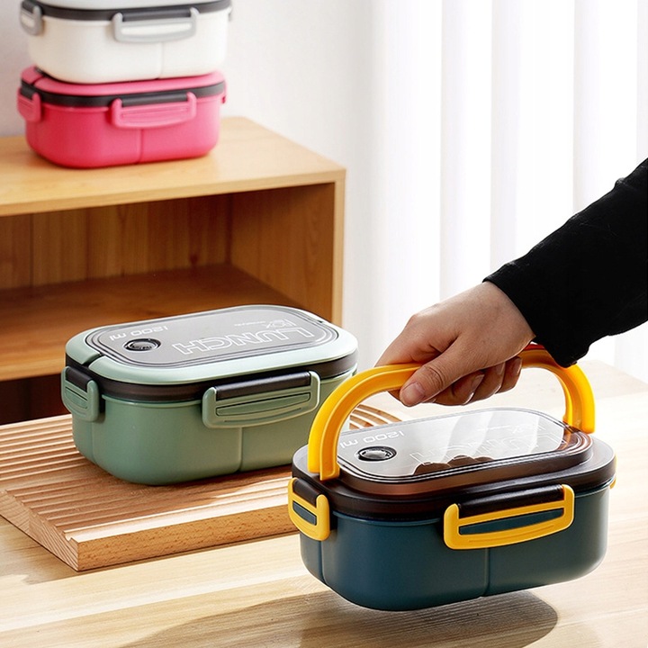 Przenośna ŚNIADANIÓWKA LUNCHBOX POJEMNIK BOX BENTO 1200 ml Z Nóż i widelec