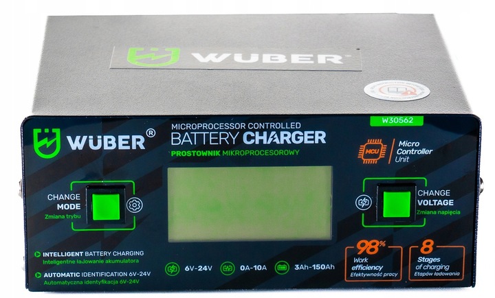 PROSTOWNIK 6/8/12/14/16/24V MIKROPROCESOROWY ŁADOWARKA DO AKUMULATORA 10A