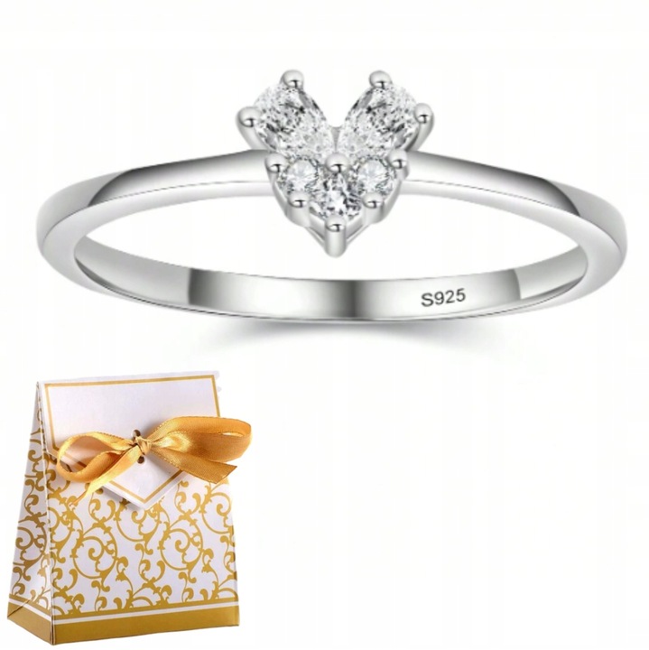 Srebrny pierścionek zaręczynowy z sercem cyrkonie srebro 925 + PUDEŁKO |14