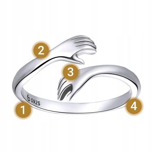 PIERŚCIONEK DŁONIE UŚCISK srebro 925 regulowany srebrny przytulenie pr. 925