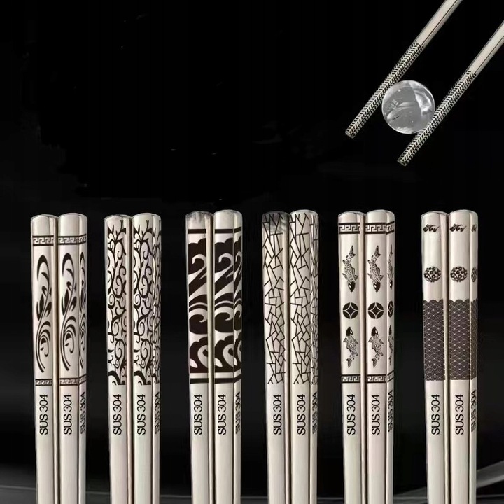 Pałeczki PREMIUM stal nierdzewna 5 par SREBRNE (11451)