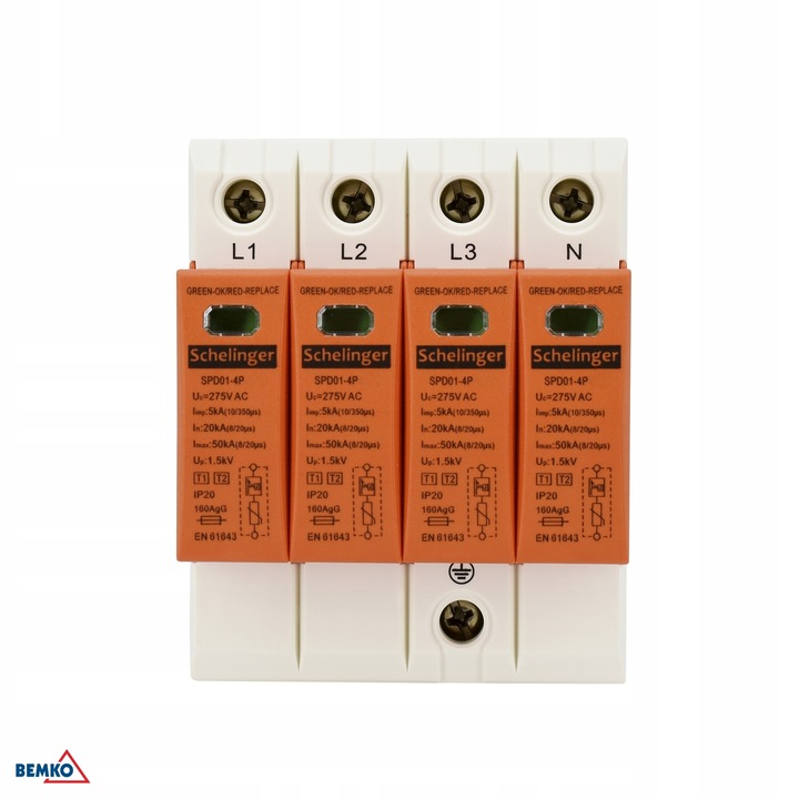 OCHRONNIK PRZEPIĘĆ 4P 5kA KLASA T1+T2 (B+C) SCHELINGER A51-SPD01-4P-B+C