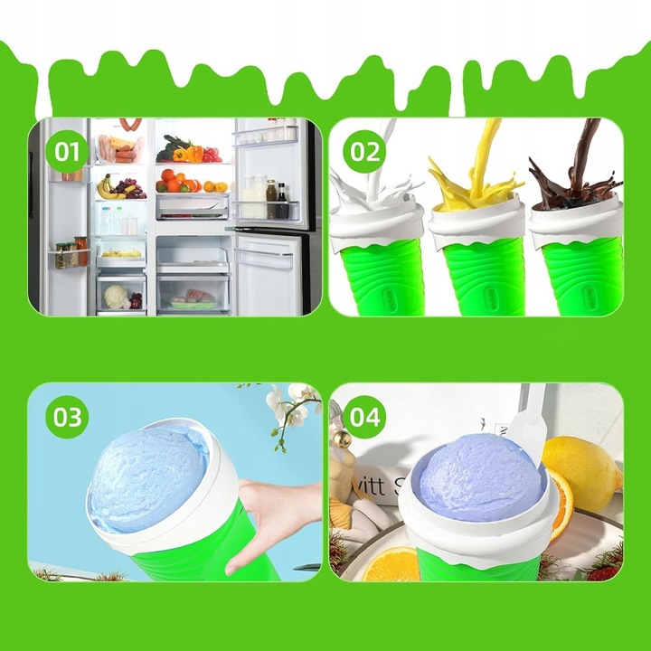 KUBEK DO ROBIENIA SLUSHY LODÓW SORBETÓW WYCISKANY NA BREJĘ SMOOTHIE 500ML