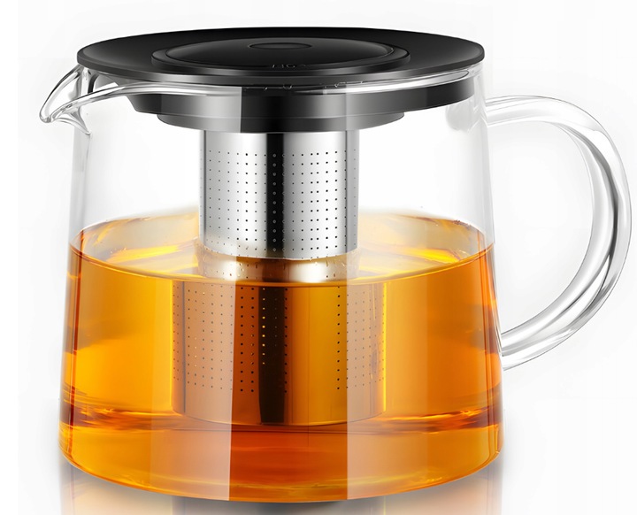 SZKLANY DZBANEK ZAPARZACZ DO HERBATY ZIÓŁ STALOWE SITKO 1,5L