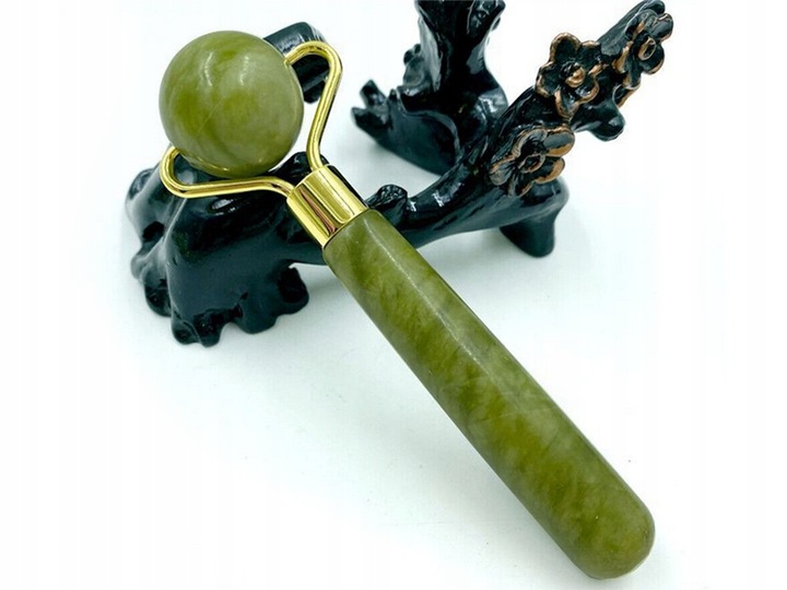 3w1 Masażer do twarzy KAMIEŃ GUA SHA z jadeitu zestaw roller wałek masażu