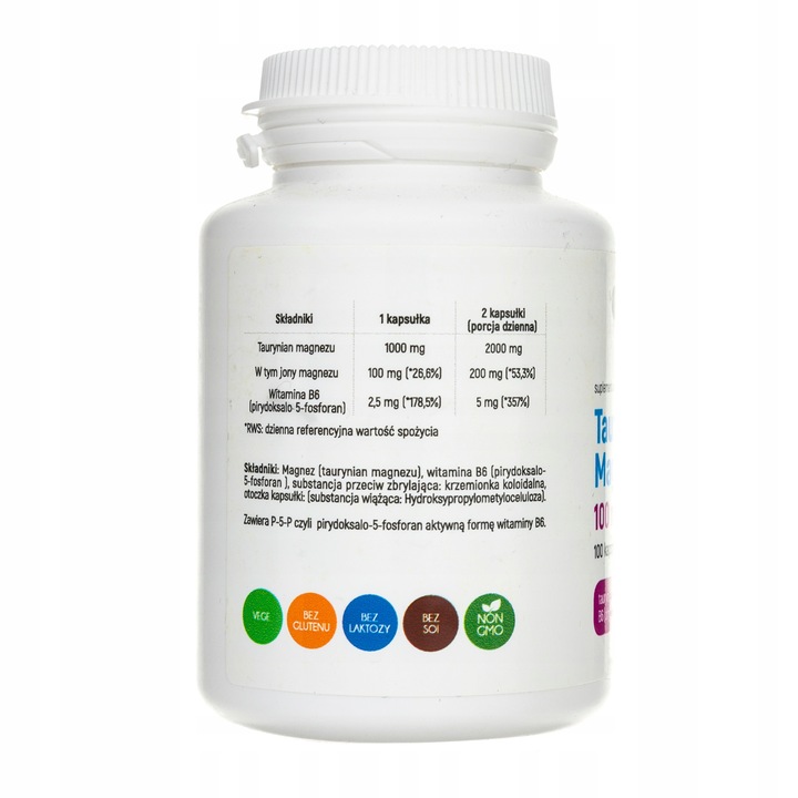 Aliness Taurynian Magnezu 100mg B6 (P-5-P) STRES SKURCZE MIĘŚNI VEGE 100k