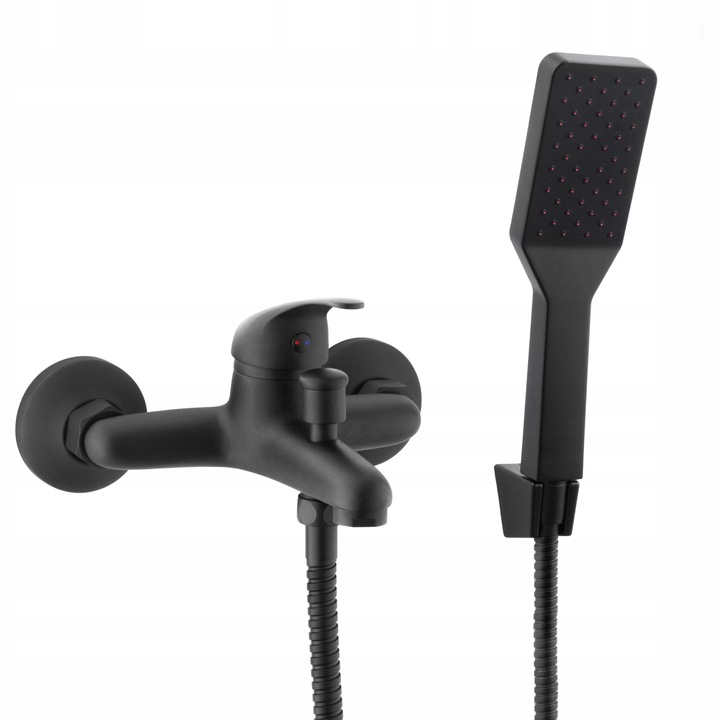 Bateria wannowa ścienna z prysznicem czarna kran do wanny wąż słuchawka