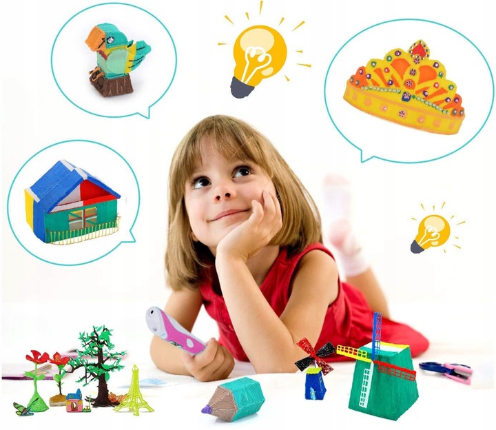 DŁUGOPIS 3D DRUKARKA DLA DZIECI / MEGA ZESTAW FILAMENT WKŁADY KOLOROWE 110M