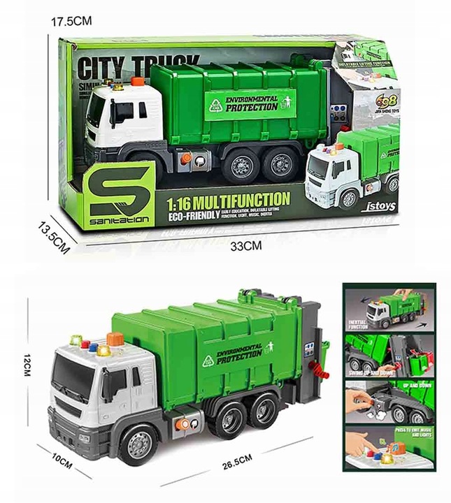 Śmieciarka DUŻA Ciężarówka Zabawka INTERAKTYWNA dla dzieci chłopca 3 latka