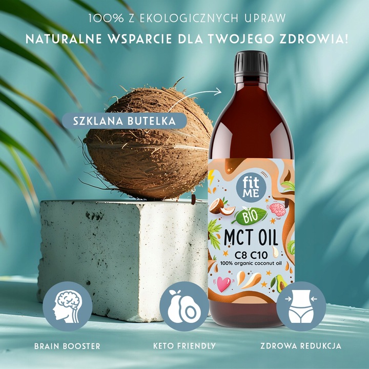 Olej MCT BIO z kokosa 500 ml 100 % kokosowy Coconut keto C8+C10 + pompka