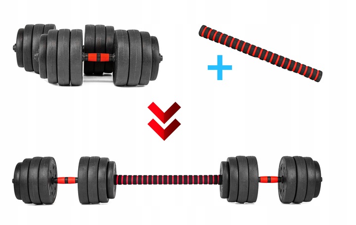 HANTLE regulowane 2x20KG sztanga KETTLEBELL zestaw HANTLI 6w1 GRYFY uchwyty