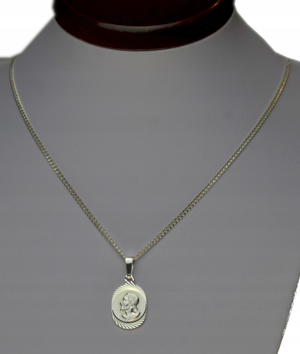 ŁAŃCUSZEK SREBRNY Z Medalikiem Jezus 925 55CM Komplet DLA CHŁOPCA KOMUNIA