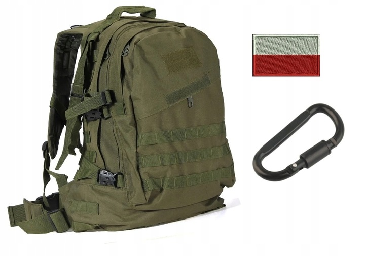 PLECAK WOJSKOWY TAKTYCZNY TURYSTYCZNY MIEJSKI ZIELONY +FLAGA +KARABIŃCZYK